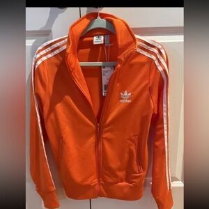 Adidas Track Jacket Orange Mesh Zip Up 3 Stripe Logo Run Sport Women’s Small nwt